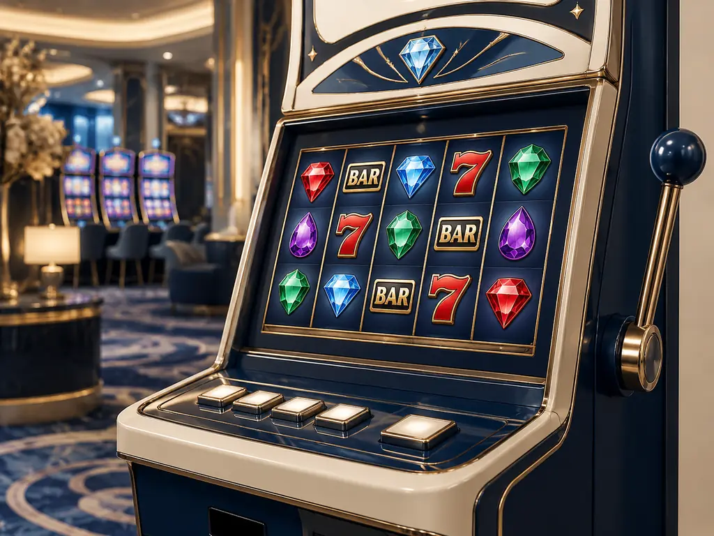Mesin slot bertema permata dengan layar lima kolom